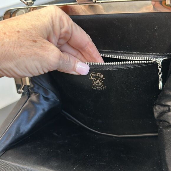 L and M vintage-look like new evening bag satchel purse black silver canvas - Picture 12 of 12